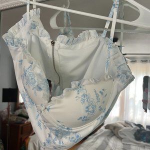 White and Blue Floral Corset Top